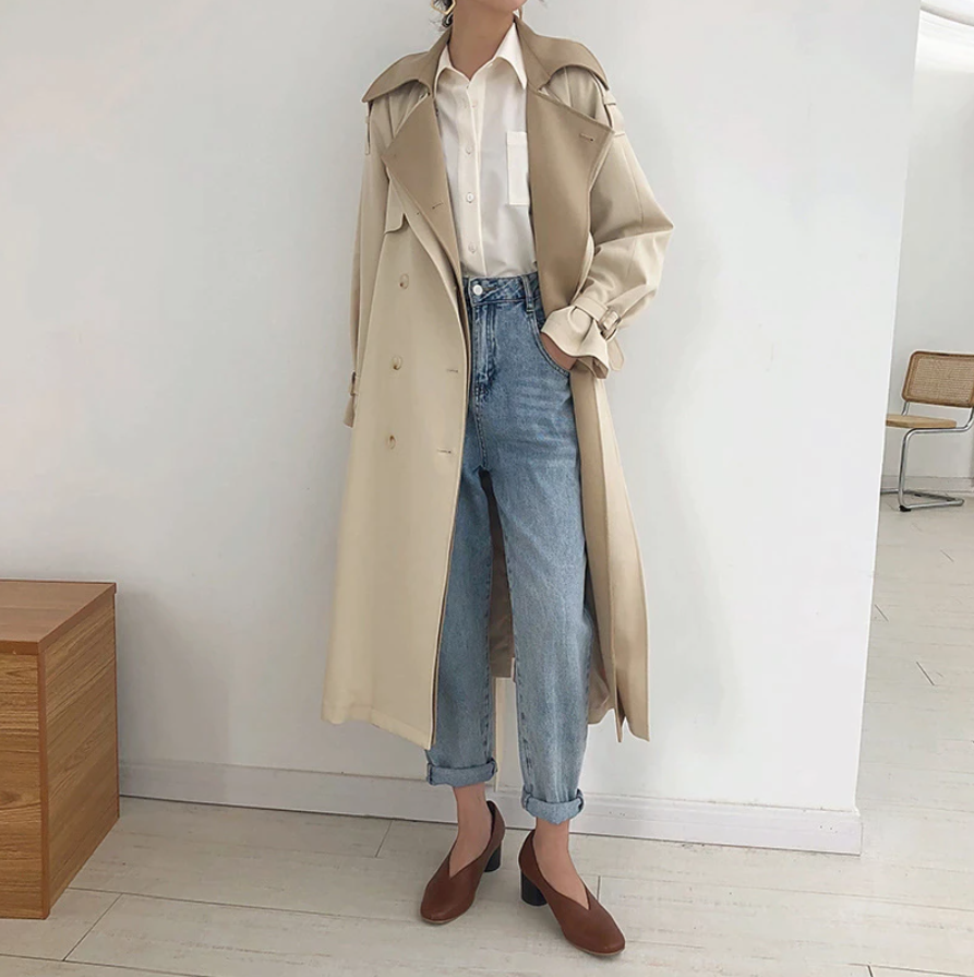 Khaki Trench coat double layered loose style Design